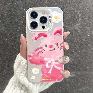 Cute Pink Rabbit Pattern Shockproof Phone Case for iPhone 7 8 X Xsmax 11 12 13 14 15 16 Pro Max Plus Protecitved Cover Affordable Anti-Fall Trendy Y2k