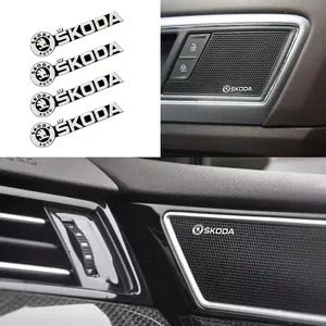 Skoda Car Audio Decal Stickers, Personalized Car Interior Decoration Accessories, 4pcs/8pcs Car Stereo Decorative Stickers