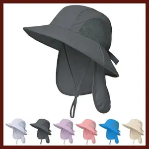 Outdoor Kids Sun Hats with Neck Flap - UPF 50+ UV Protection Wide Brim Bucket Hat for Boys & Girls - Safari Style