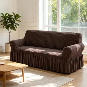 【Summer Wins】1 Pc Seersucker Sofa Slipcover for Couch, High Elastic Stretchable Full Coverage Furniture Cover, Machine Washable & Durable for All Seasons, Dark Coffee