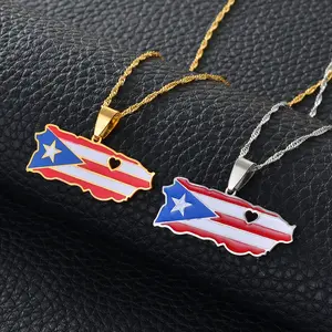 Puerto Rico Map Necklace - Flag Pendant Gifts Pride Jewelry for Men and Women