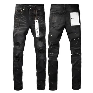 GridWardrobePurpleJeansAmericanHighStreetPaintHoleBlack9045NewFashionTrendHighQualityJeansspringtokDenimFabric