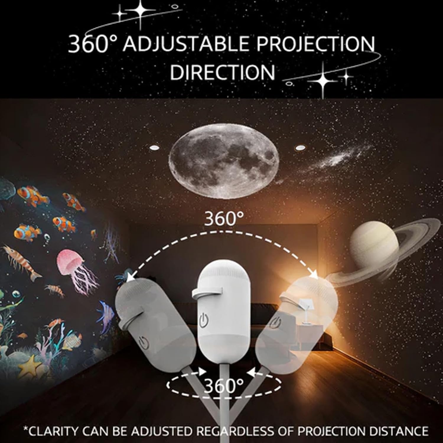 2-in-1 Galaxy Projector Night Light, Galaxy Projector for Bedroom with 6 Films, Touch Control, Flexible Gooseneck for Any Angle, USB Powered for Ceiling Hallway Decor HD Milky Way