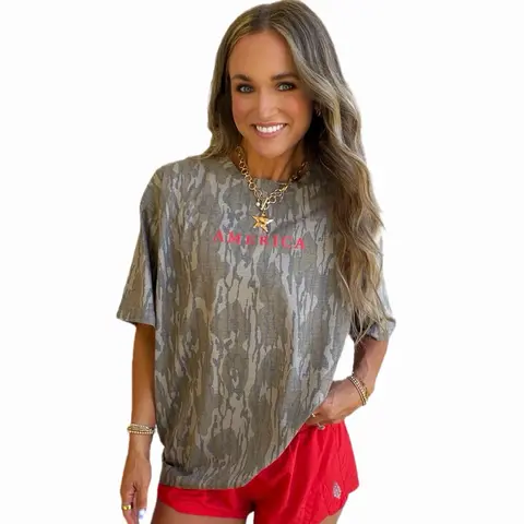 AMERICA minimalist USA 4th of July Memorial Day Puff Print Tshirt Tank and Sweatshirt for Women's Wear Tops - Womenswear