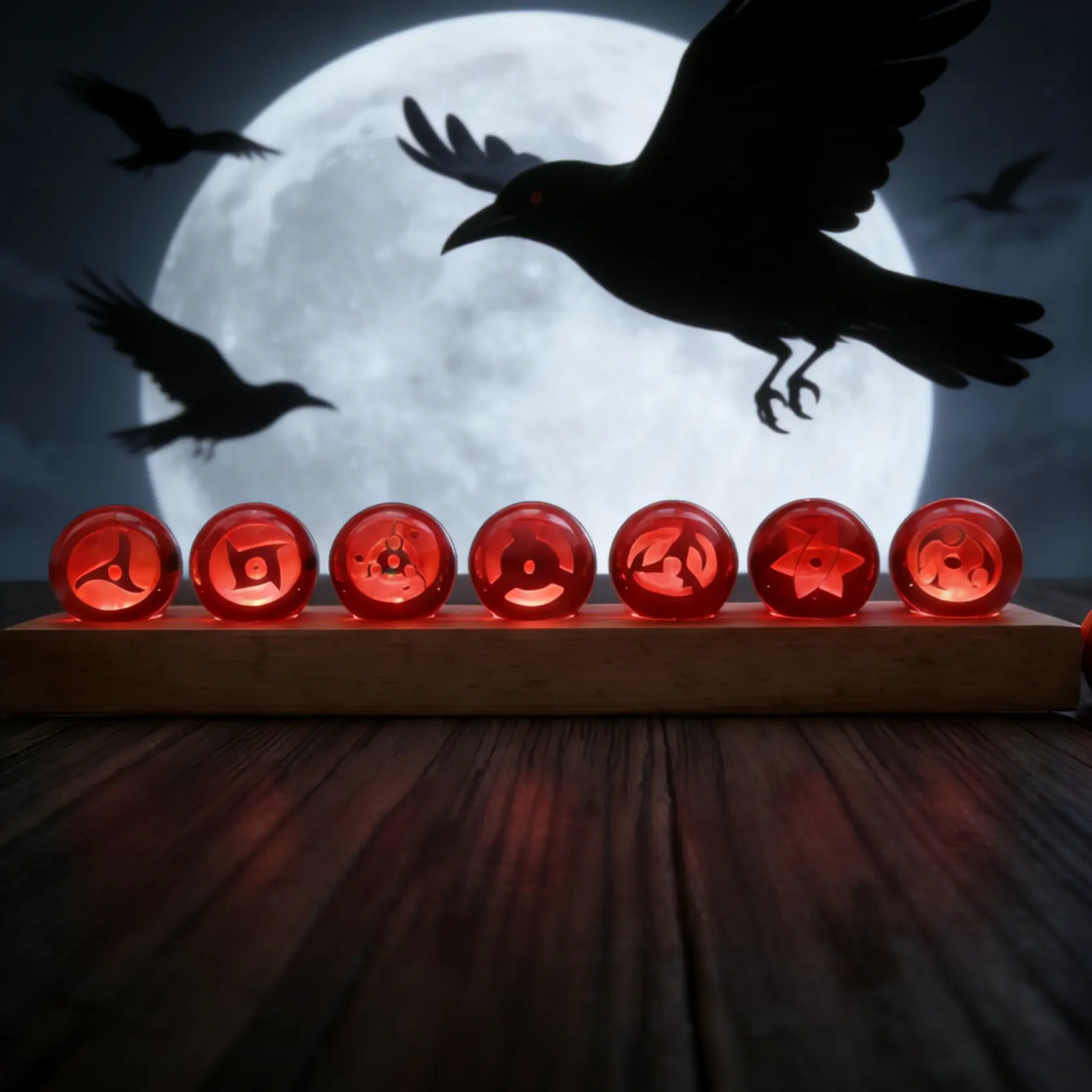 Naruto Sharingan LED Crystal Ball Night Lamp Set - 7-Stage LED Multicolor, Wooden Base, High-Brightness Bulbs, Desk Lamps for Kid Room Bookshelves, Festive Home Decor, Ideal Gift for Anime Fans, Gift for Boyfriend