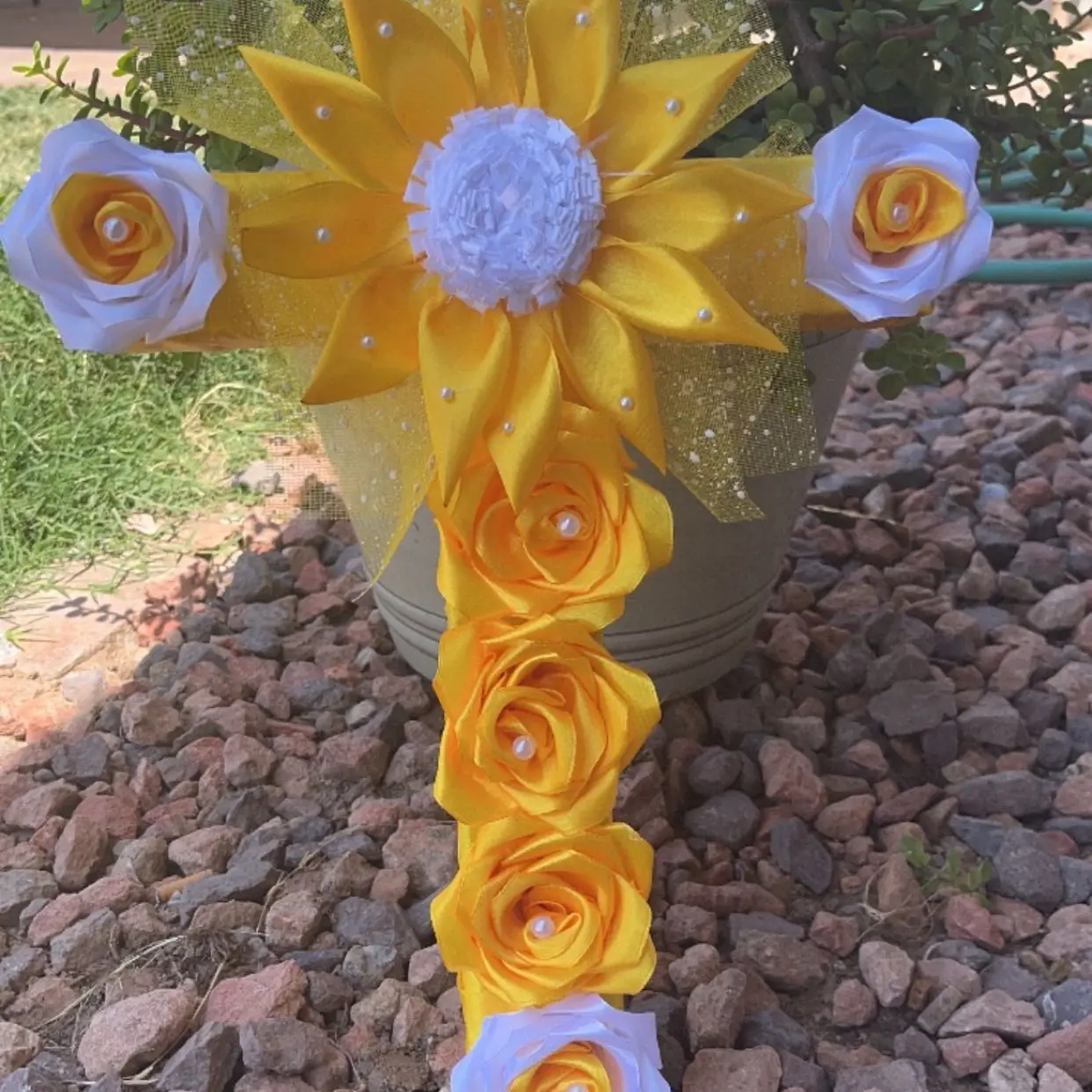 Memorial Cross with Ribbon Rose and Choice of Colors - Decorative, Decor