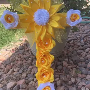 Memorial Cross with Ribbon Rose and Choice of Colors - Decorative, Decor