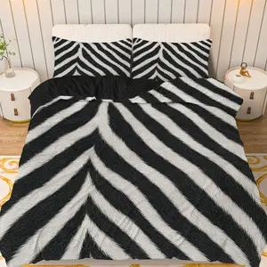 3PCS Duvet Cover Set, 1 Duvet+2 Pillowcases(Without filler), Zebra Stripe Animal Print Safari Monochrome theme, Bedding set, Luxury Home Bedroom Hotel Decor Suitable for decoration Bedroom Living Room Guest Room Lounge.