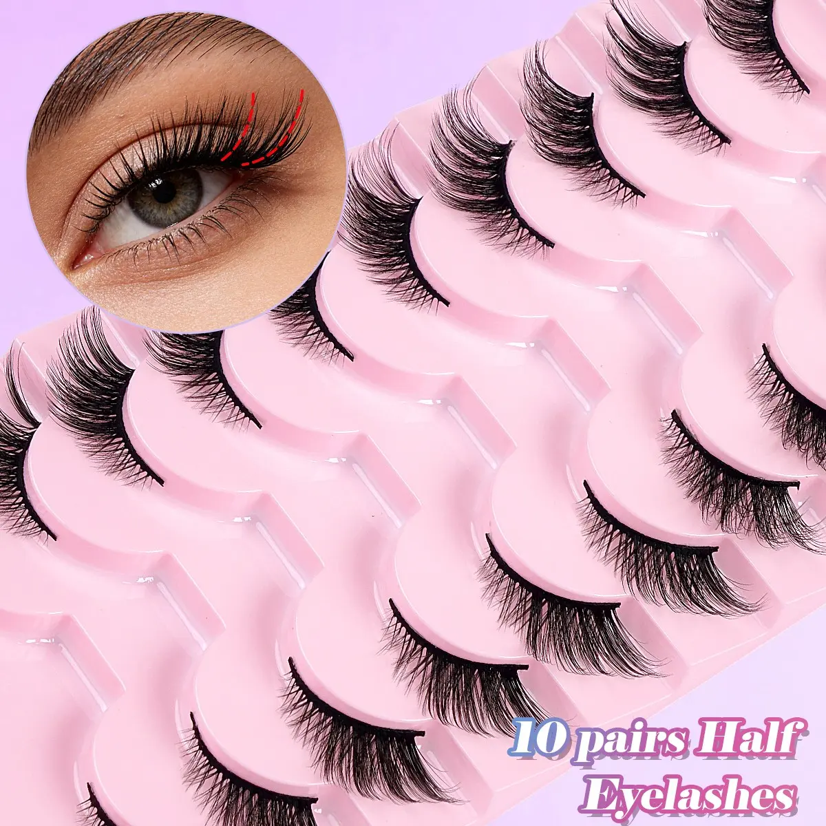 MAGEFY 10 Pairs Half Eyelashes, Lightweight False Eyelashes - D Curl 3D Faux Mink Lashes with Soft Thick Band, Curly Wispy Cat Eye Design, Lightweight & Reusable, Perfect for Natural Voluminous Look, Ideal for Daily, Dating, Party & Festival