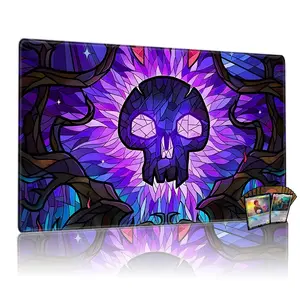 Stained Glass Skull Playmat for Mtg, 24x14 Inch Tcg & Board Game Mat, Gothic Design, Perfect Gift for Occult Fans