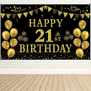21st Birthday Decorations for Her & Him, Black Gold Banner, 21 Years Old Party Supplies