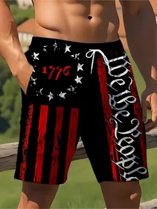 Men's New Independence Day Patriotic Gym Shorts, Fashion Unique Dark Star Stripe Ripped Print, Summer Casual Graphic Athletic Shorts for Men