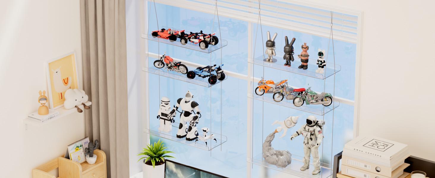 Lifewit Adjustable Acrylic Hanging Plant Shelf,   Floating Shelf,  2-4Tier Window Shelf for Indoor Herbs, Succulents & Seed Starter Home Flower