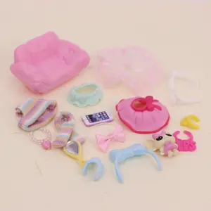 16 Pcs Miniature Accessories Set for Mini Toy Pets – Shoes,Hangers, dressing table,comb, food, skirts, collar, necklace, Jacket etc for Shorthair Cat, Collie, Dachshund, Cocker Spaniel & Cow Figures