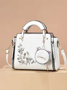 Elegant Embroidered Handbag, Detachable Shoulder Strap Crossbody Bag, Handbag Shoulder Purse, Zip Closure, Floral Pattern, Fashionable Patterned Bag, Perfect Gift for Her, All Seasons, Casual Shoulder Bag