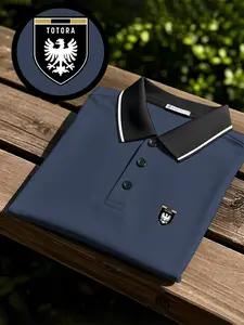 Men's Quick-Dry Polo Shirt Short-Sleeve Model with TOTORA Eagle Emblem Print Design, Breathable and Comfortable for Sports Wear, Fade-Resistant, Full-Body Fitting Cut, Sweat-Absorbing, Non-Sticky to the Body, and Durable Construction