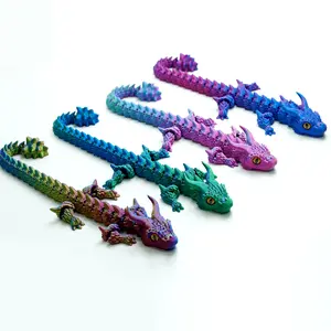 4pcs 3D Printed Plastic Cow Horn Dragon Model Toys Flexible Joint Animal Doll Statues for Home Office Desk Decorations Holiday Gifts Collectible Figurines