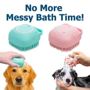 2-Pack Summer Pet Bath Soap Dispenser Massage Brushwith Shampoo Saving Design & Soft SiliconeBristles for Effortless Cleaning and EnhancedMassage Experience Adjustable Silicone Pet Massage Brush