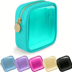 Travel Makeup Organizer Bag with Clear Window, 1 Count Cute Cosmetic Pouch with Zipper, Multipurpose Storage Bag for Sanitary Napkins, Coins & More, Travel Cosmetic Bags, Cosmetics Organizer