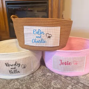Personalized Cotton Rope Pet Toy Basket – Embroidered Name Storage Container