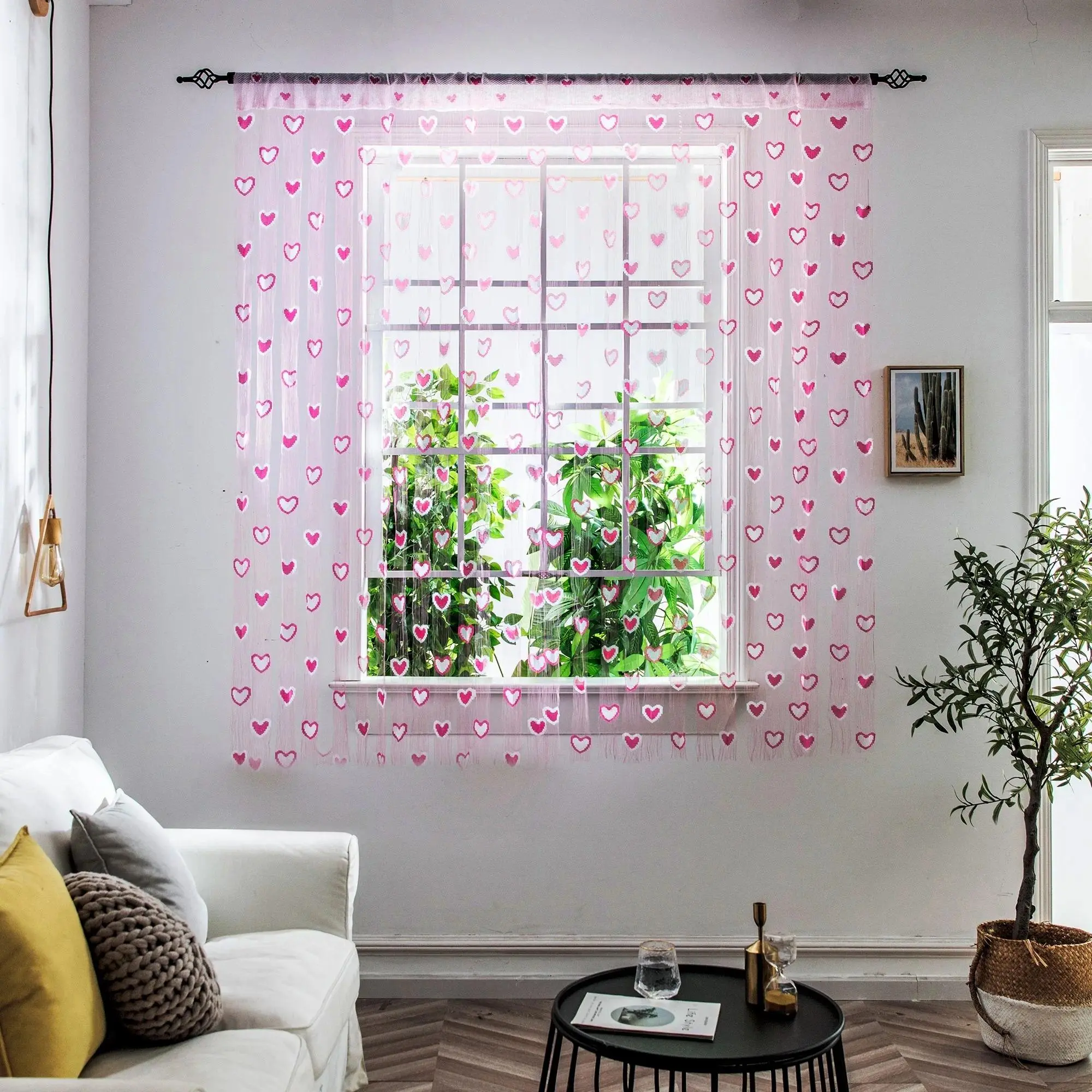 1pcs/2pcs 39.37x78.74in Romantic Two-Tone Love Cord Fringe Partition Home Decorative Curtain - Rod-Through Finished Decorative Screen