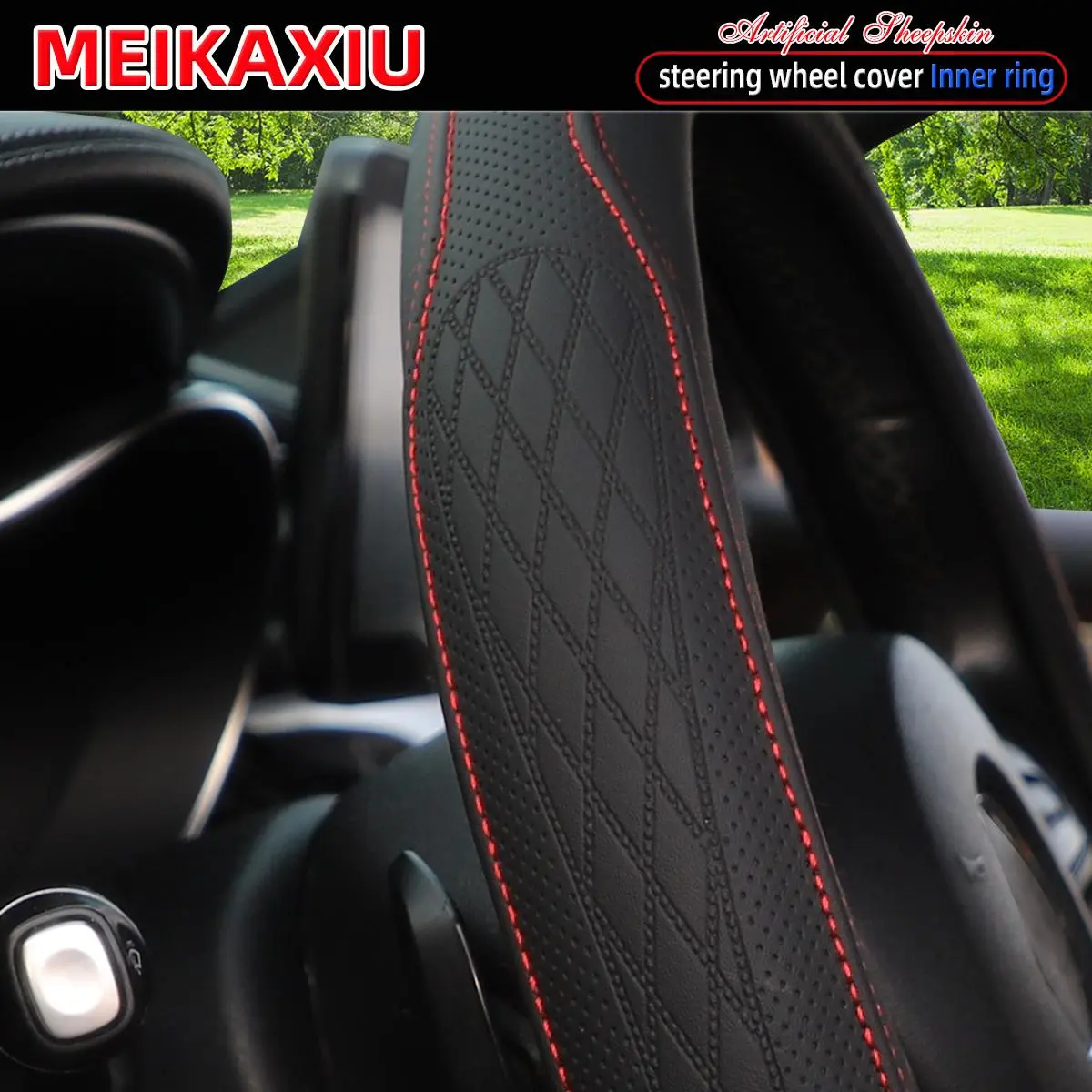 Napa leather three-dimensional double-line embossed interior wheel cover suitable for 14.5 - 15 inch wheels (37 - 38 cm )