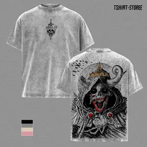 The Lich Adventure Time Vintage Washed Oversized T-Shirt, Dark Fantasy Cartoon Graphic Tee, Double Printed Skull Demon Art, Heavy Cotton Streetwear, Unisex Retro Grunge Anime Style Shirt