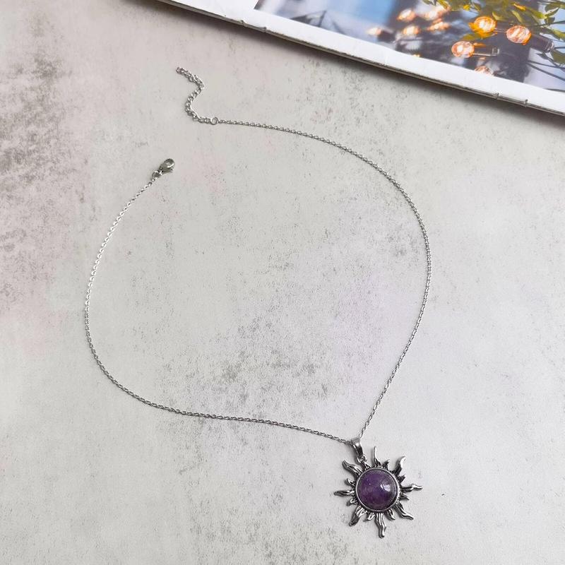 Turquoise Necklace for Women, Boho Sun Pendant Necklace with Stainless Steel Chain, Handmade Spiritual Healing Stone Western Necklace for Women