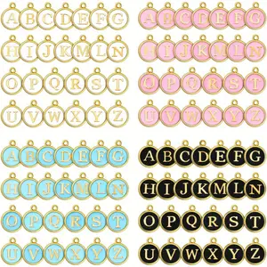 104 Pieces Letter Charms for Jewelry Making Charm Bracelet Initial Charm Double Sided Alphabet Charms for Necklace Bracelet Jewelry Making(Black, White, Pink, Blue)