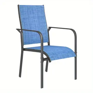 Patio Dining Chairs Set of 6, Outdoor Stackable Dining Chairs with Rustproof Frame, All-Weather Patio Chairs with Breathable Textilene Fabric & All-Weather Powder-Coated Metal Frame For Deck, Pool Side and Backyard, Blue