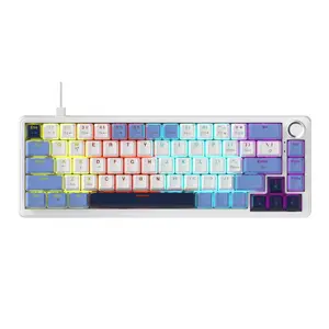 Ak690 Wired Gaming Mechanical Keyboard, Customizable Office Keyboard, Multi-Function Metal Knobs, Ergonomic Design, RGB Lighting, DIY Compatible