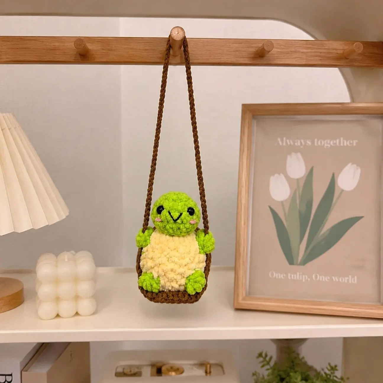 Crochet Turtle Car Charm, Handmade Turtle Hanging Decor, Yarn Animal Gift