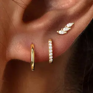 3 Pairs Hypoallergenic Earrings for Women Trendy - 18K Gold Plated Stud Hoop Cartilage Earrings Set Small Earring