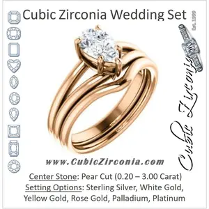 CZ Wedding Set, featuring The Marnie engagement ring (Customizable Pear Cut Solitaire with Grooved Band)