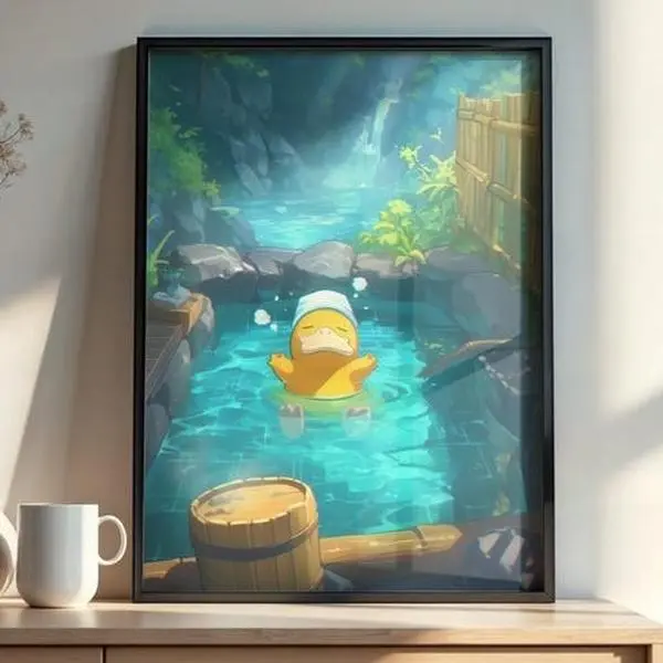 Psyduck Japanese Style Art, Unique Poster Display, Unframed Wall Art, Anime Room Decor, Home Anime Gift Perfect, Bedroom Wall Art Canvas Art Wall Vibrant Cartoon Design