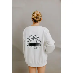 RYZN Heavyweight Crew Sweatshirt - Grey & Black, Long Sleeve, Fitted, Casual Minimalist Unisex, Embroidered Front, Organic Cotton French Terry Crewneck Womenswear