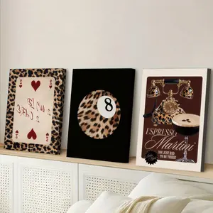 3pc-Vintage Wall Art, Vintage Prints, Leopard Animal Print Theme Trendy Play Art Poster, Retro Glam Printing, Brown and Black Canvas Decoration, Living Room & Bar Aesthetic, Perfect Gift For Trend Lovers, Unframed