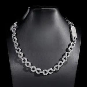 [ICE HUE]18K Gold Vacuum Plated S925 with 5A+ Sri Lanka Moissanite Luxury Necklace Miami Italy Mexico & Micro Inspired for Women & Men, Classic Hip Hop Sporty Style 13mm 925 Silver Moissanite Men's Eight-Character Chain Fashion Necklace as Daily Wear and