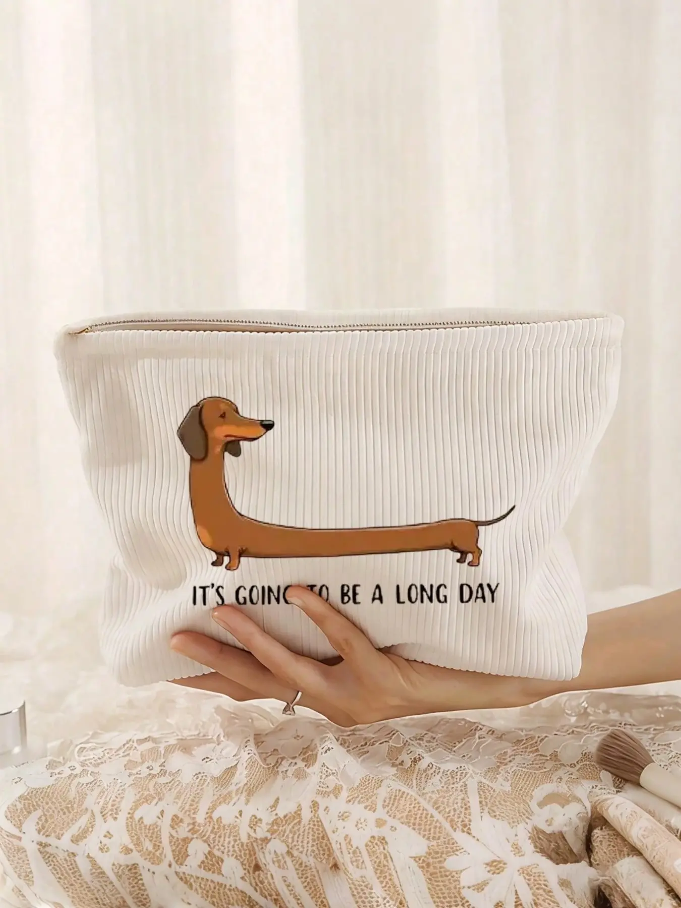 Dachshund Striped Makeup Bag, Travel Cosmetic Pouch, Toiletry Bag, Pencil Case/gift Bag, Perfect Gift for Mother Daughter Best Friend Teacher