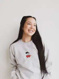Embroidered Heart Cherries Sweatshirt | Lover Crewneck | Trendy Girly Embroidered Crewneck | Gift for Her