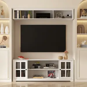 FUFU&GAGA 2-Piece Wall Unit TV Stand with Bookshelves,up to 65", Modern TV Console Table Media Entertainment Center with Glass Doors & Open Shelves