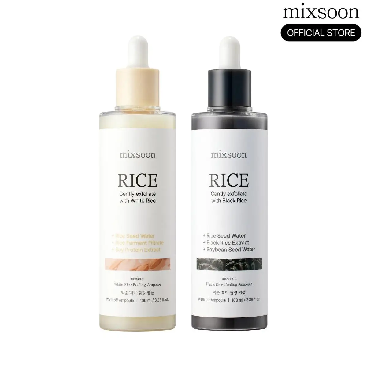 [mixsoon Official] Rice Peeling Ampoule Duo Set - Black & White Rice Exfoliating Serums 100ml x 2 Flawless Skin