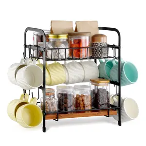 【Summervibes】VEVOR 2 Tier Coffee Bar Organizer for Countertop,  , Multifunctional Mug Holder and Coffee Station, 12 Movable Hooks and 2 Shelves for Coffee Accessories Storage and Display, Home Office (Matte Black)