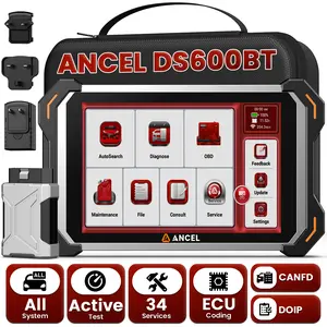 ANCEL DS600BT OBD2 Scanner Full System Diagnostic Tool CANFD/DOIP Bi-Directional ECU Coding 34 Reset Lifetime Free Update Fit for Chevrolet, Ford, BMW E/F/G Chassis, Jaguar, Land Rover