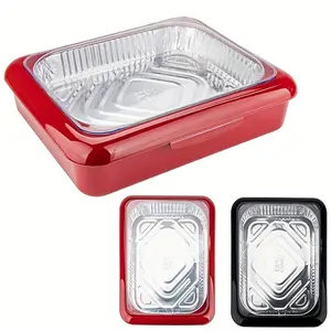 [Portable Tinfoil Crisper] Portable Tinfoil Crisper Tray | Outdoor Picnic Lunch Carrying, Easy to Carry, with Lid, Tinfoil Heat Preservation Plastic Tray, Stackable Lunch Container