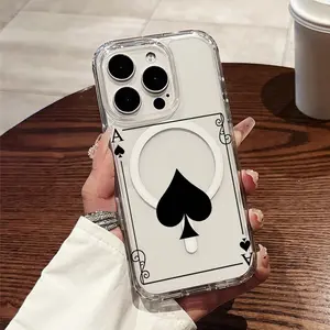 A Sturdy And Robust Phone Case with a Sleek Black And White Poker Card A Design, Designed with a Magnetic Ring for Wireless Charging Support, Suitable for iPhone 17 E Air Pro ProMax iPhone16 15 14 Plus 13 12 11 X XS XR