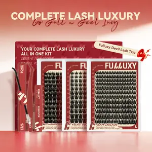 Fulluxy Devil Lash Trio | 3 Dense Volume Styles | Fluffy, Long-Lasting & Easy DIY | Complete Set with Glue Remover & Tweezer for Beginners | One Layer = Bold, Luxe Volume