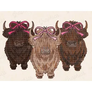 RTS Highland brown cows' pink bows DTF DIRECT TO FILM transfers size ADULT 10x12. 19-S