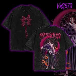Kokushibo Upper moon rank 1 Demon Slayer Kimetsu No Yaiba Anime Double Printed Acid Washed  T-Shirt Cotton Menswear Clothes graphic tee