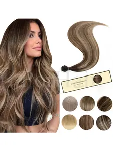 Mixed I-Type Hair Extensions, Lightweight Individual Extensions, Real Human Keratin Heat Bonded, Pre-Attached, 50 Strands Per Pack